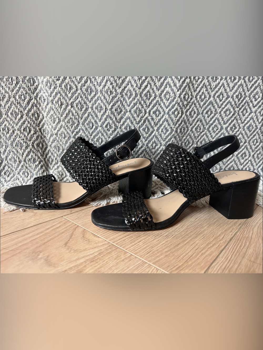 Lord & Taylor Black Woven Slingback Block Heel Sandals